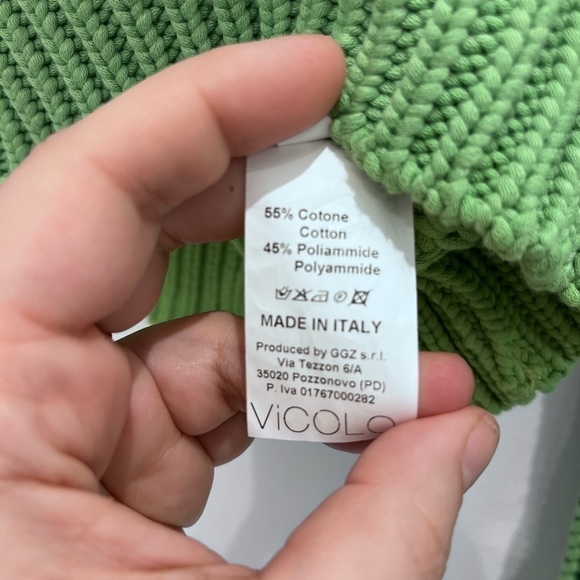 VICOLO green crop sweater made in italy puff sleeve chuncky - Picture 3 of 6